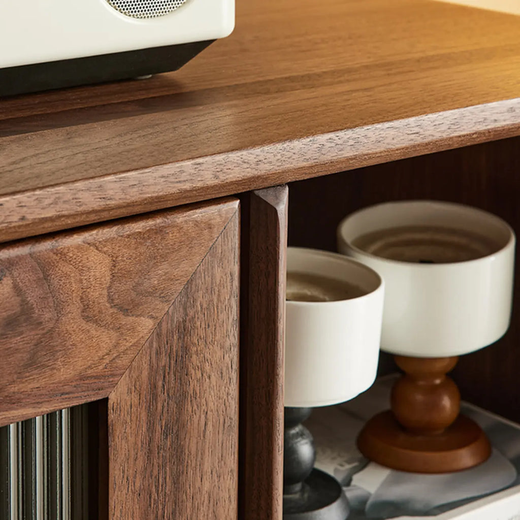 Elegant Wooden Display Cabinet with Drawers and Glass Door