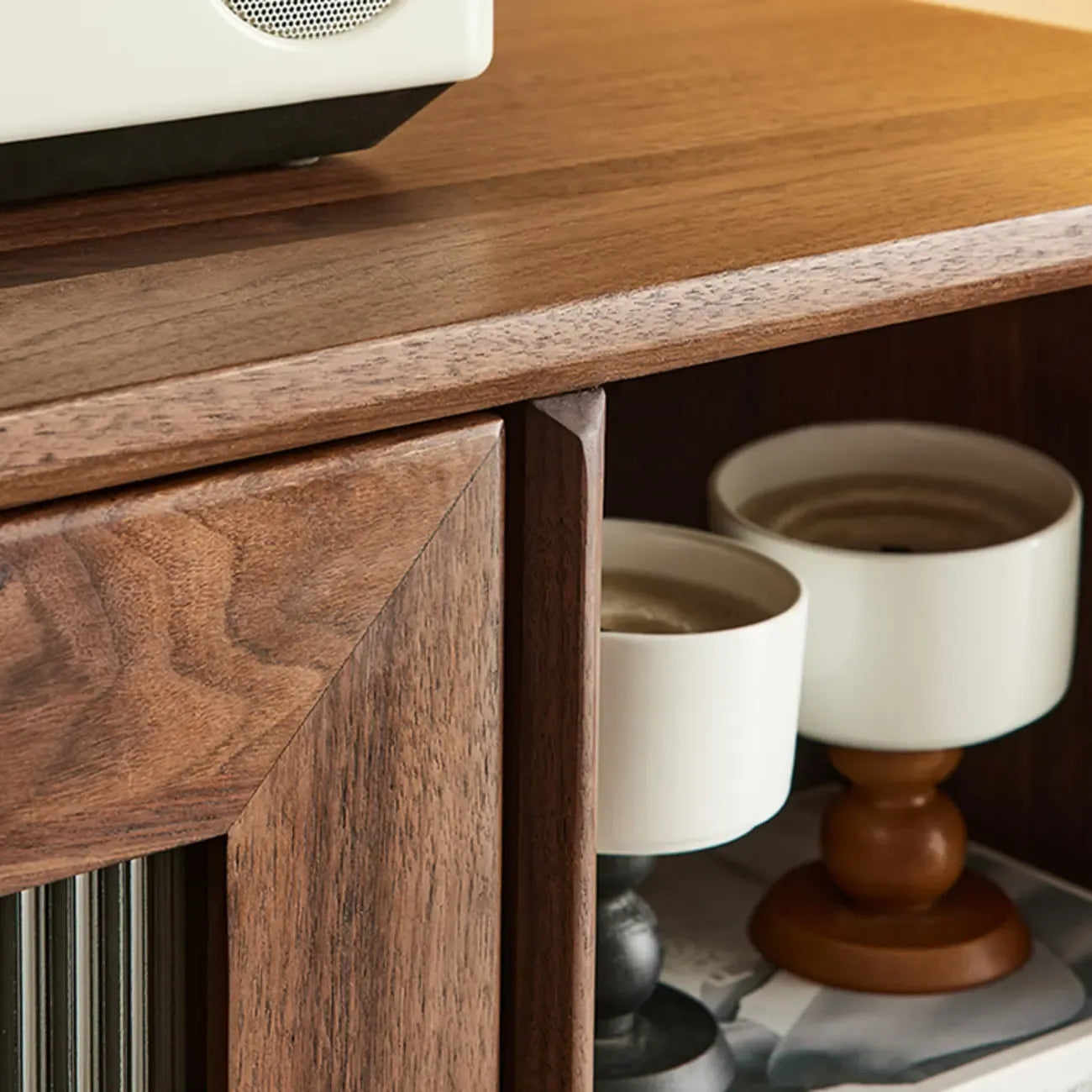 Elegant Wooden Display Cabinet with Drawers and Glass Door