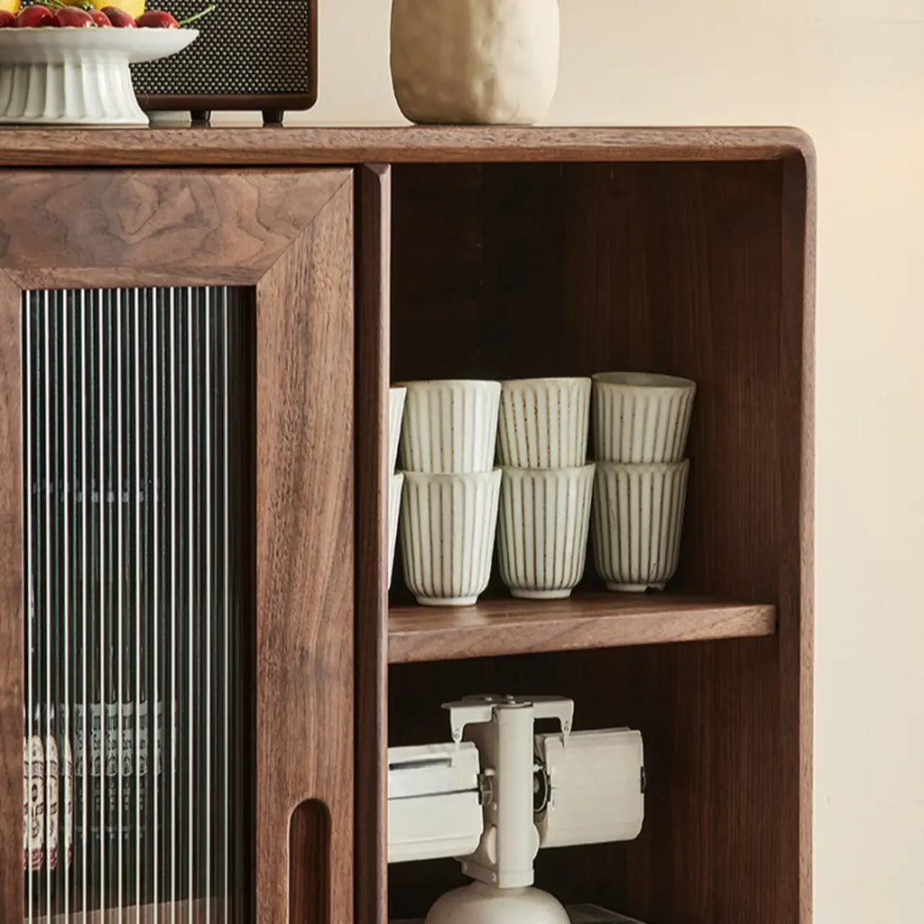 Elegant Wooden Display Cabinet with Drawers and Glass Door
