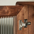 Elegant Wooden Display Cabinet with Drawers and Glass Door