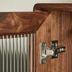 Elegant Wooden Display Cabinet with Drawers and Glass Door