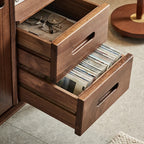 Elegant Wooden Display Cabinet with Drawers and Glass Door