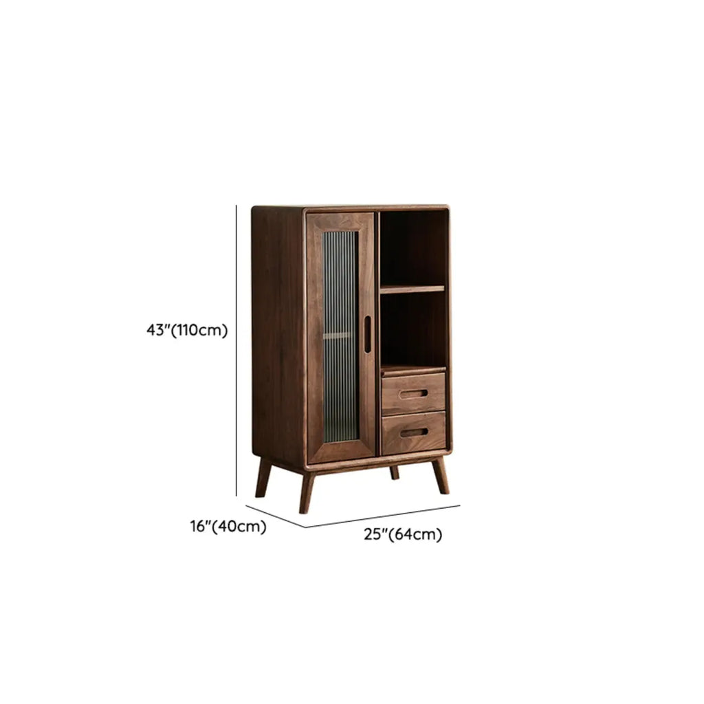 Elegant Wooden Display Cabinet with Drawers and Glass Door