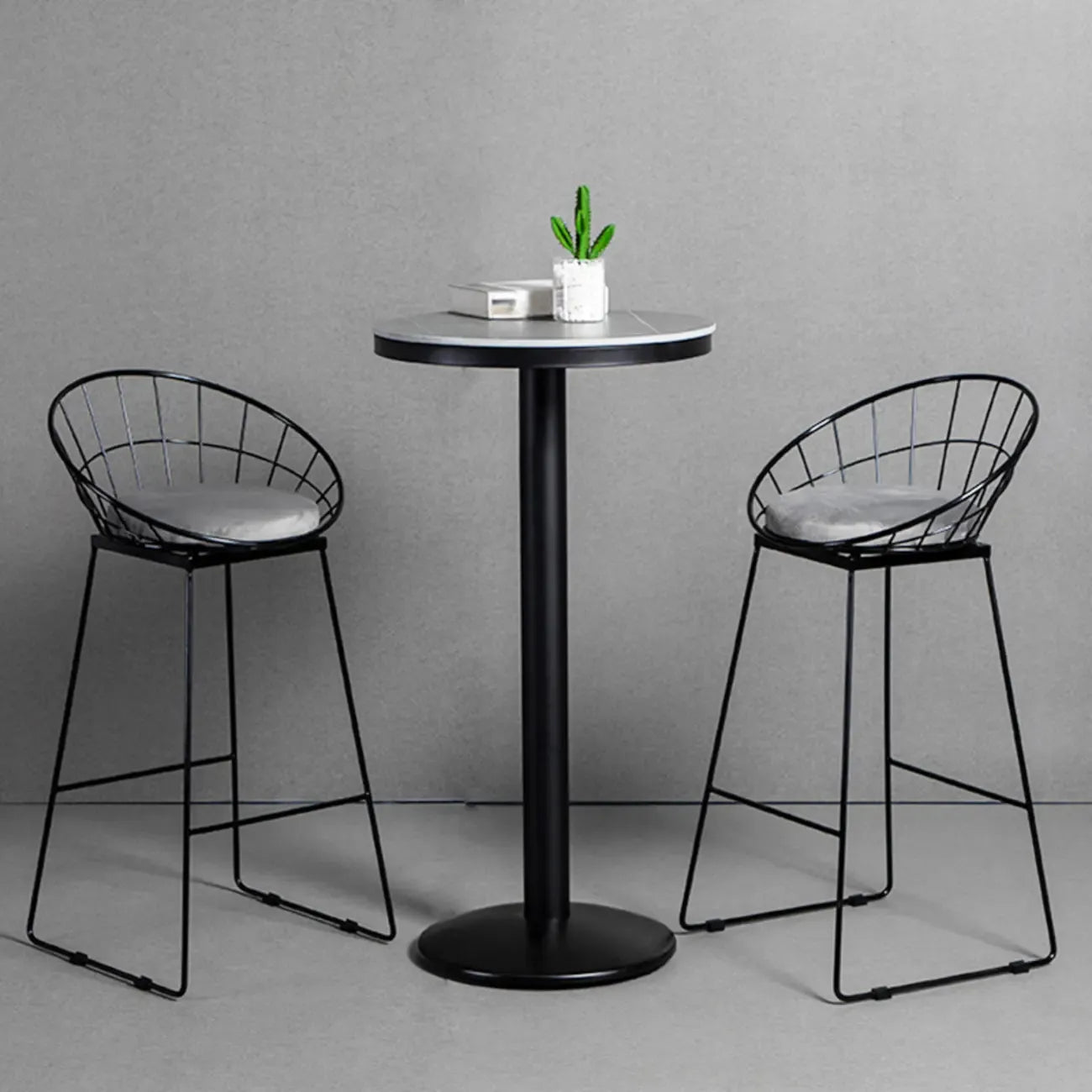 Industrial Grey Circular Stone Bar Height Table for 2 Seats