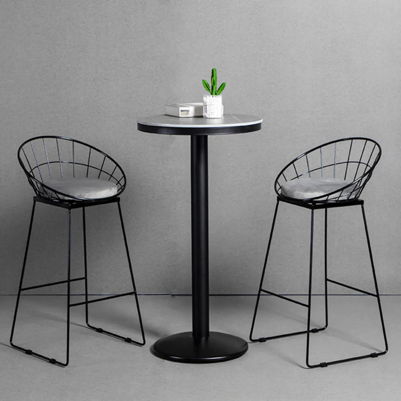 Industrial Grey Circular Stone Bar Height Table for 2 Seats