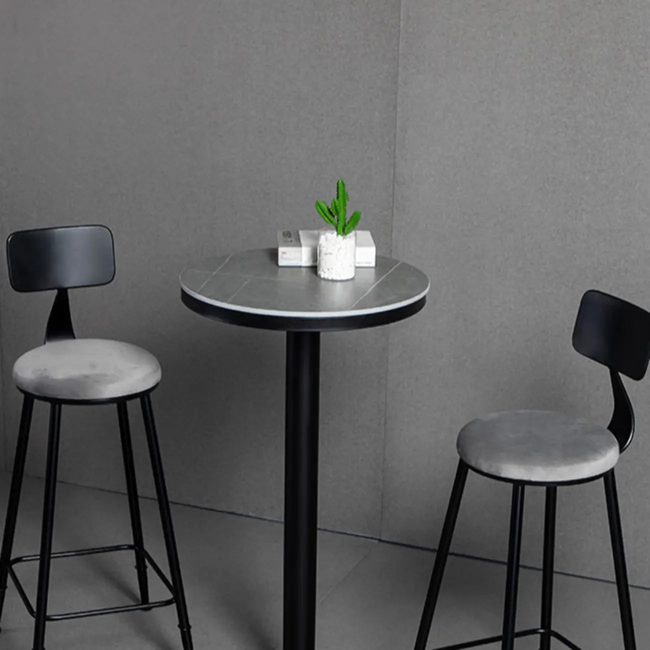 Industrial Grey Circular Stone Bar Height Table for 2 Seats