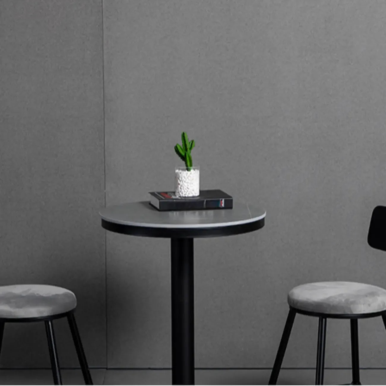 Industrial Grey Circular Stone Bar Height Table for 2 Seats
