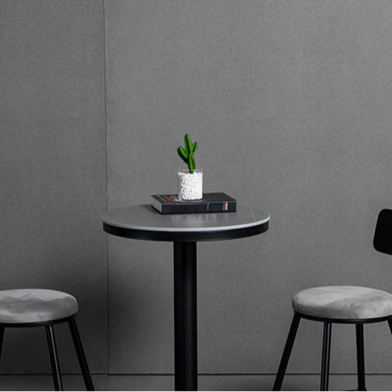 Industrial Grey Circular Stone Bar Height Table for 2 Seats