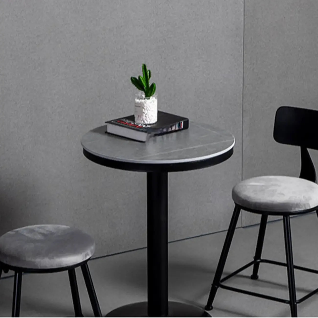 Industrial Grey Circular Stone Bar Height Table for 2 Seats