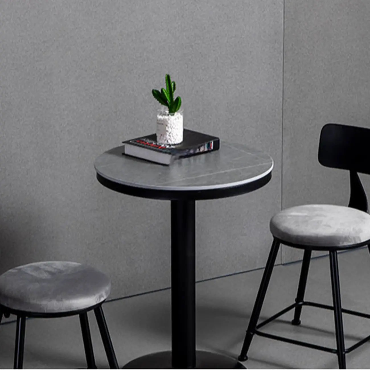 Industrial Grey Circular Stone Bar Height Table for 2 Seats