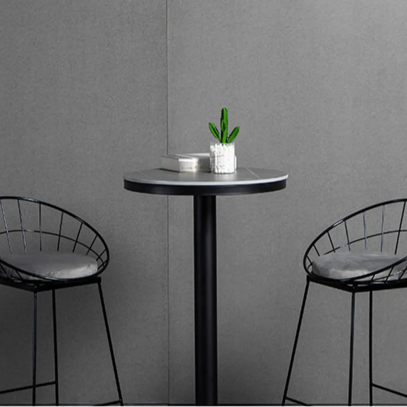 Industrial Grey Circular Stone Bar Height Table for 2 Seats