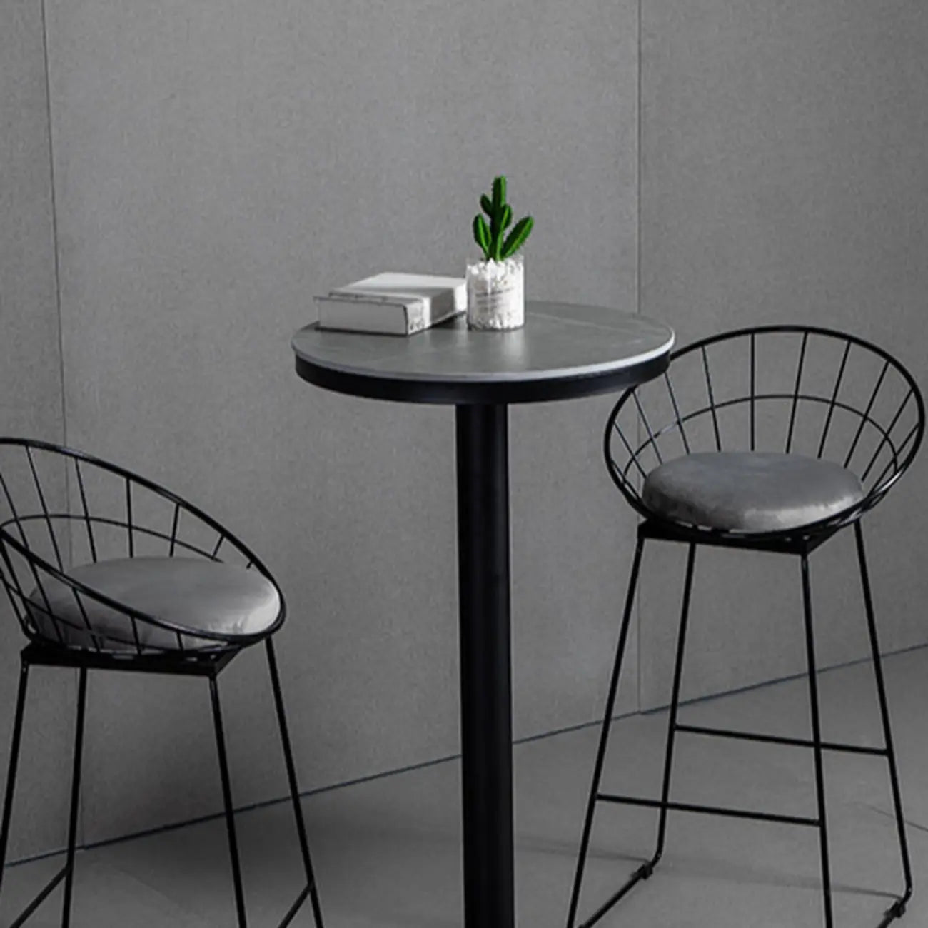 Industrial Grey Circular Stone Bar Height Table for 2 Seats