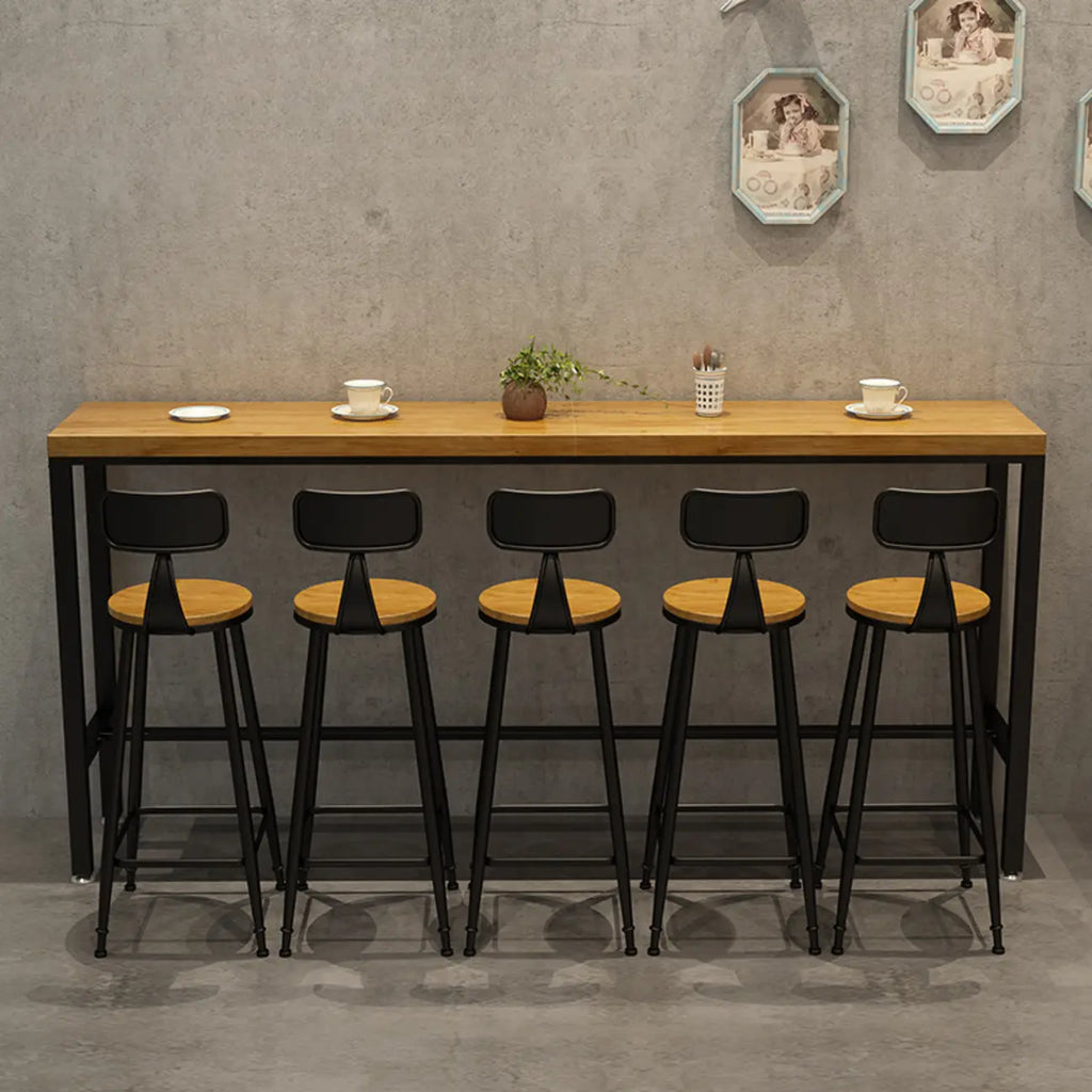 Natural Rectangle Solid Wood Long Footrest Bar Table