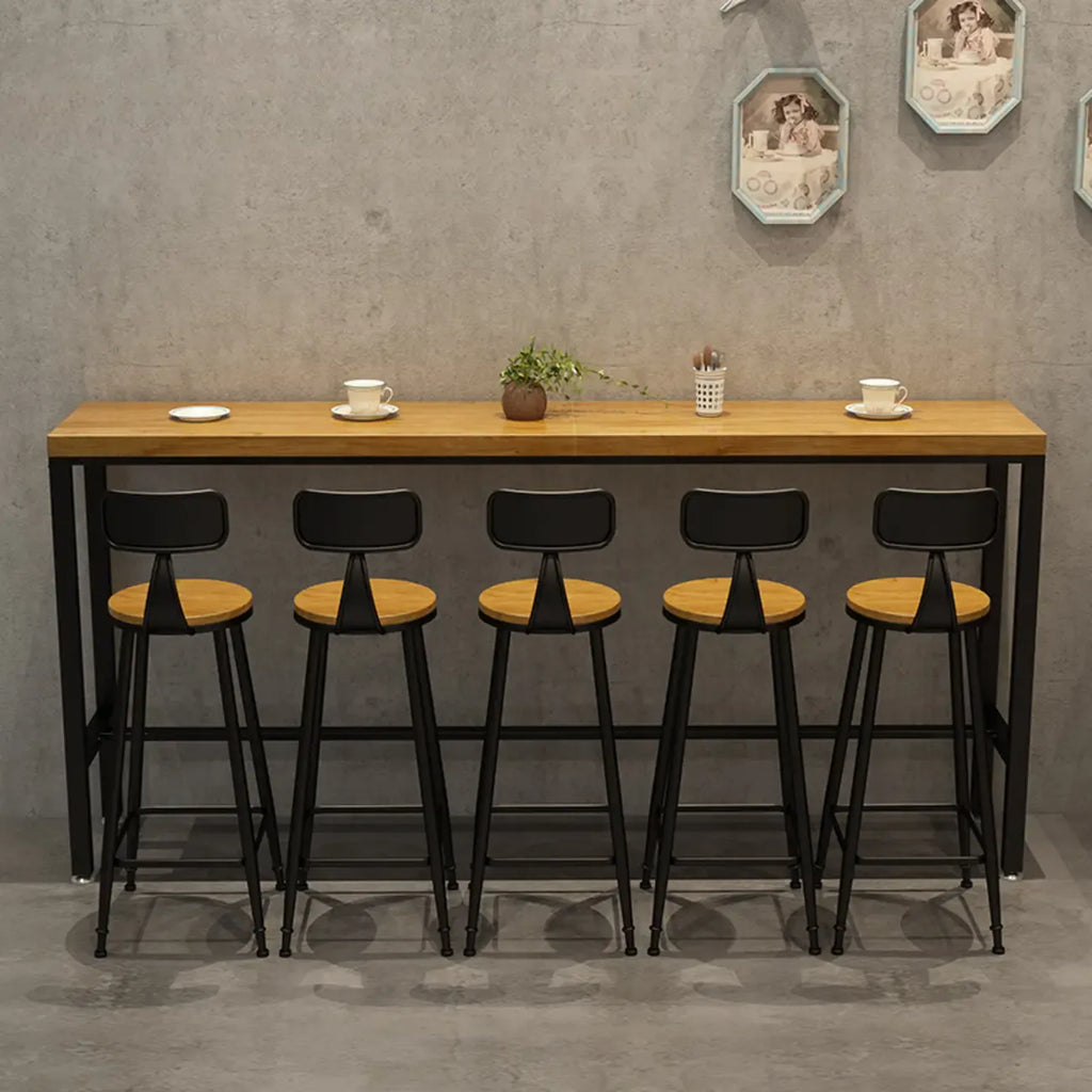 Natural Rectangle Solid Wood Long Footrest Bar Table