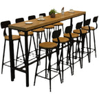 Natural Rectangle Solid Wood Long Footrest Bar Table