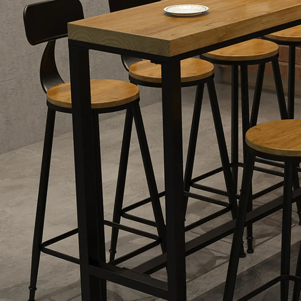 Natural Rectangle Solid Wood Long Footrest Bar Table