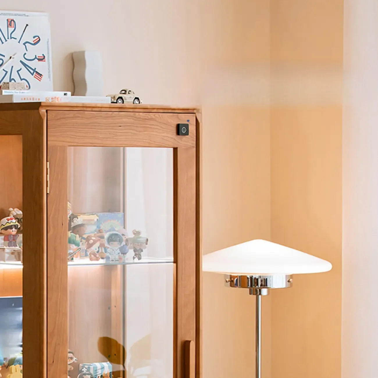 Nordic Tall Wooden 4-Shelf Curio Cabinet with Light