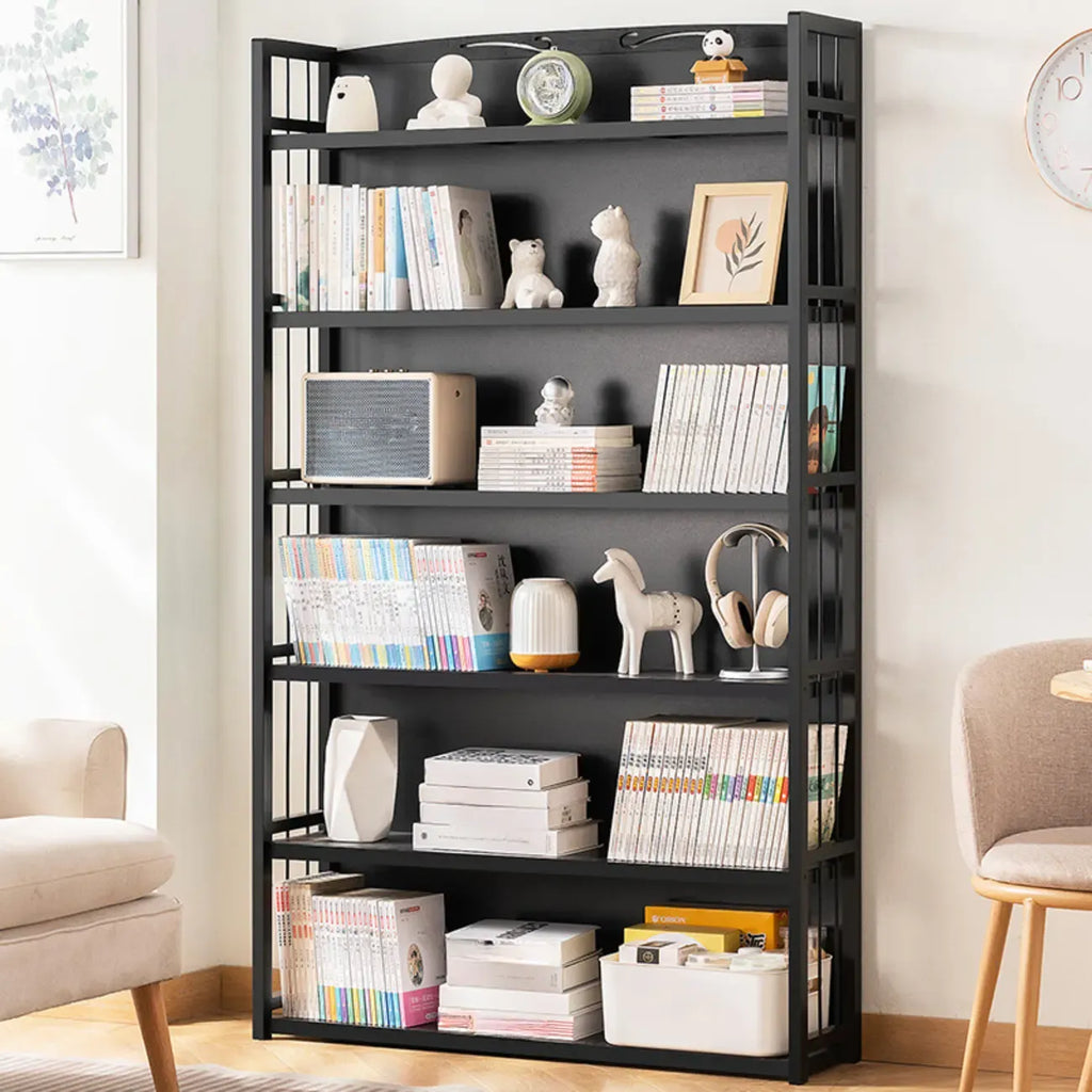 Premium Bamboo Modern Black 5-Shelf Open Bookshelf