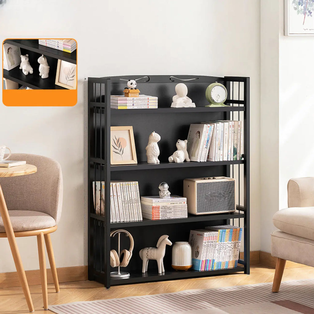 Premium Bamboo Modern Black 5-Shelf Open Bookshelf