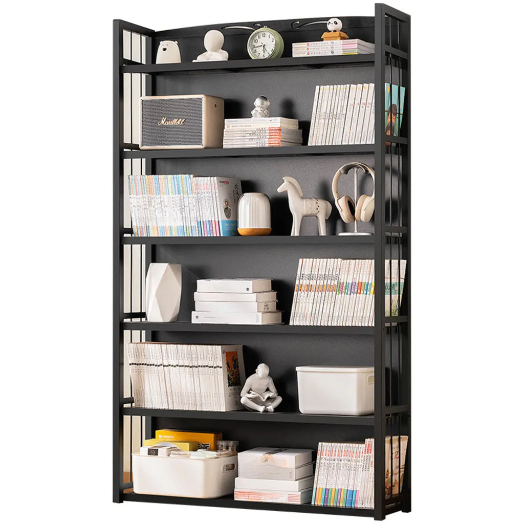 Premium Bamboo Modern Black 5-Shelf Open Bookshelf