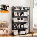 Premium Bamboo Modern Black 5-Shelf Open Bookshelf