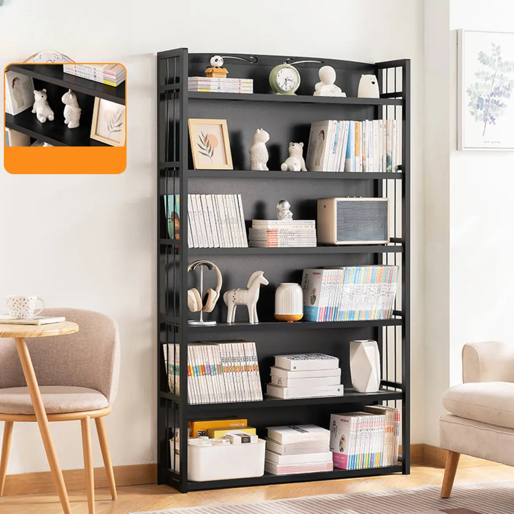 Premium Bamboo Modern Black 5-Shelf Open Bookshelf