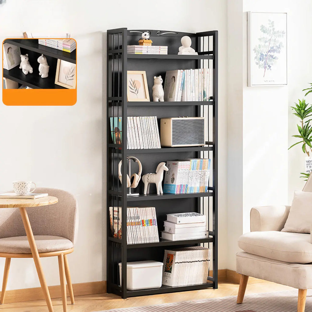 Premium Bamboo Modern Black 5-Shelf Open Bookshelf
