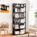 Premium Bamboo Modern Black 5-Shelf Open Bookshelf