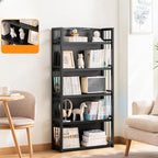 Premium Bamboo Modern Black 5-Shelf Open Bookshelf