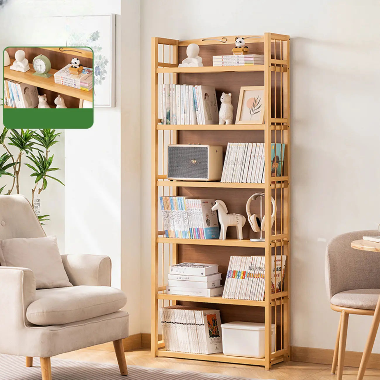 Premium Bamboo Modern Black 5-Shelf Open Bookshelf