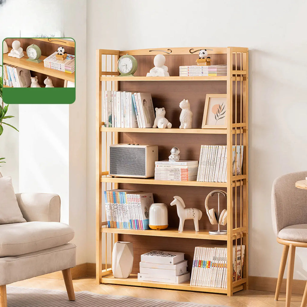 Premium Bamboo Modern Black 5-Shelf Open Bookshelf