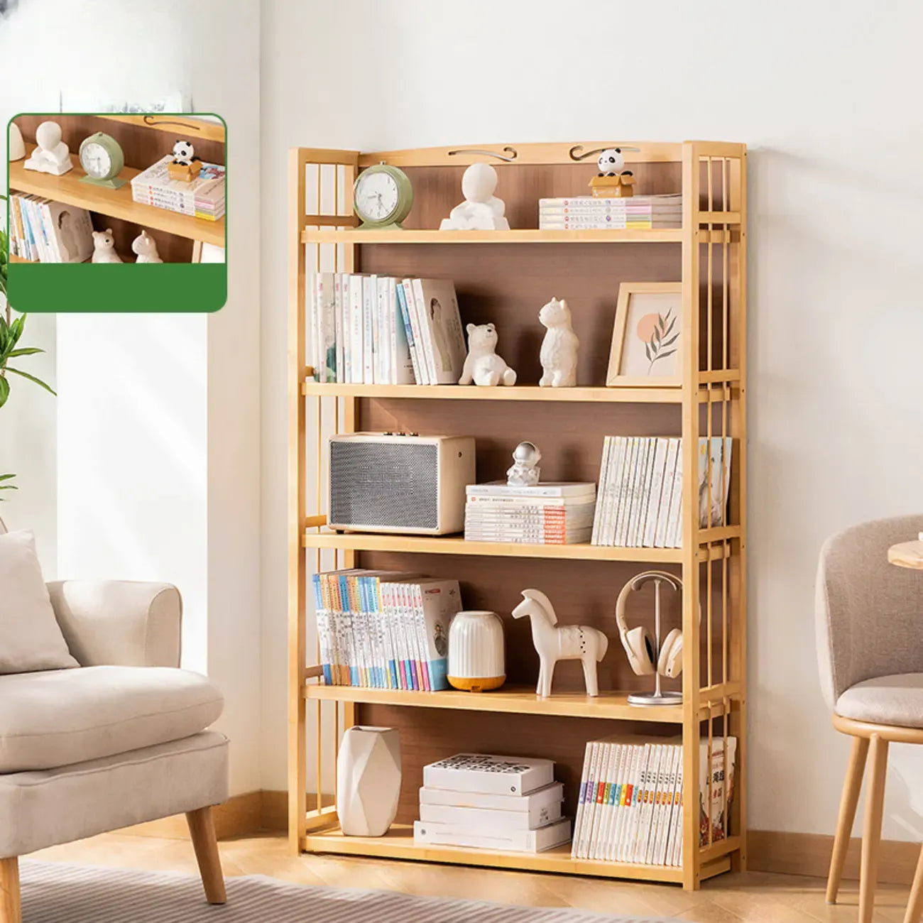 Premium Bamboo Modern Black 5-Shelf Open Bookshelf