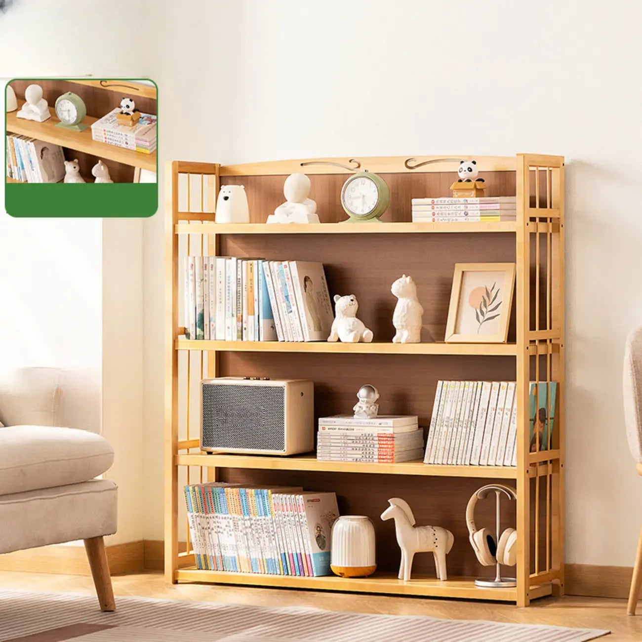 Premium Bamboo Modern Black 5-Shelf Open Bookshelf