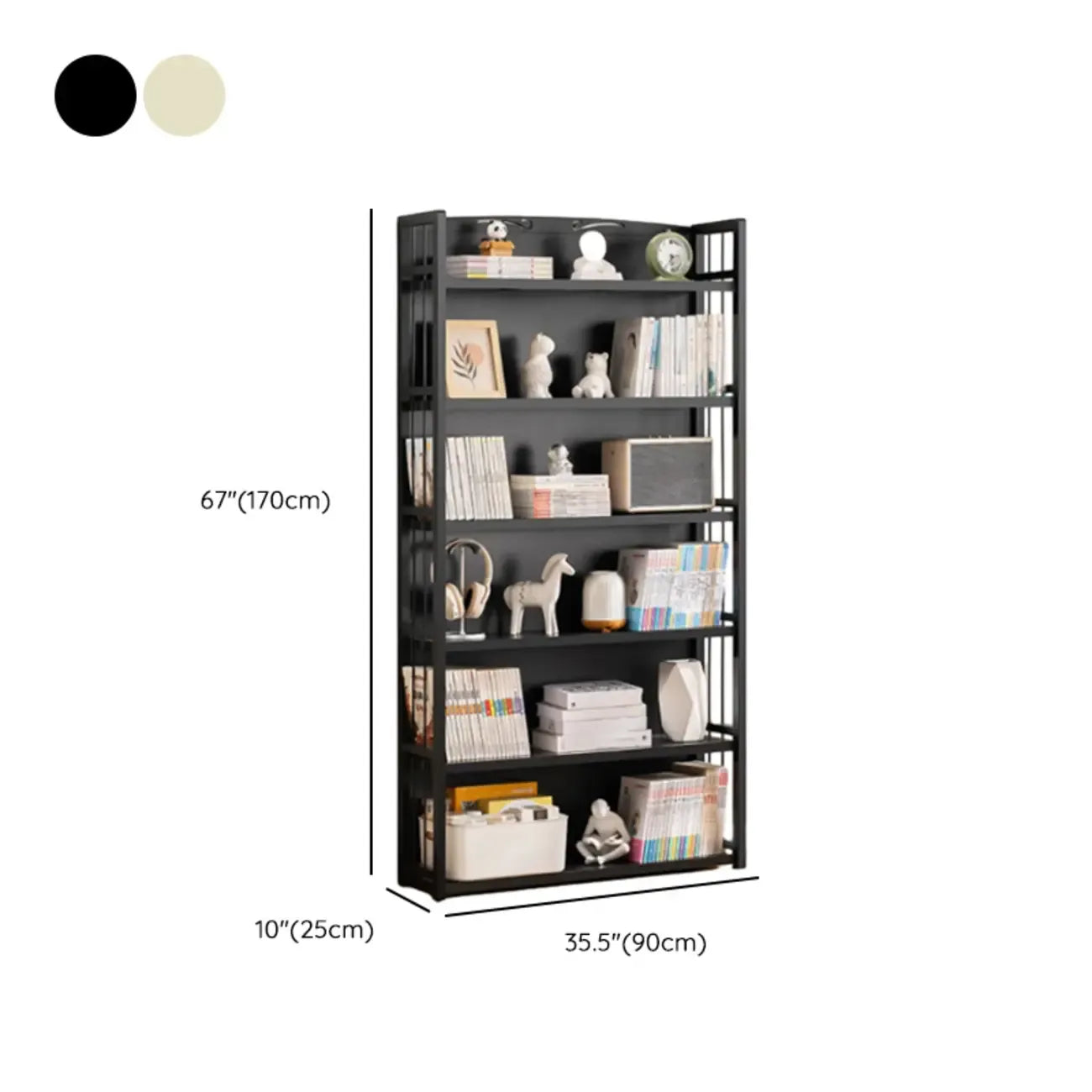 Premium Bamboo Modern Black 5-Shelf Open Bookshelf