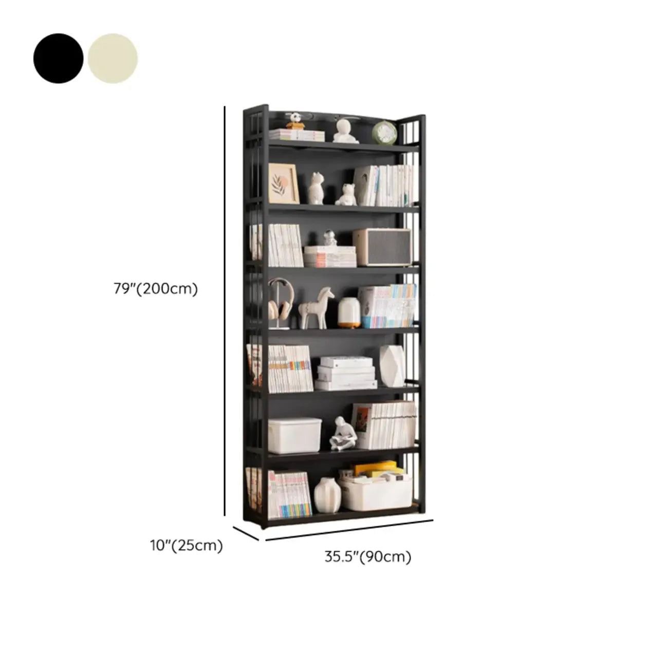 Premium Bamboo Modern Black 5-Shelf Open Bookshelf