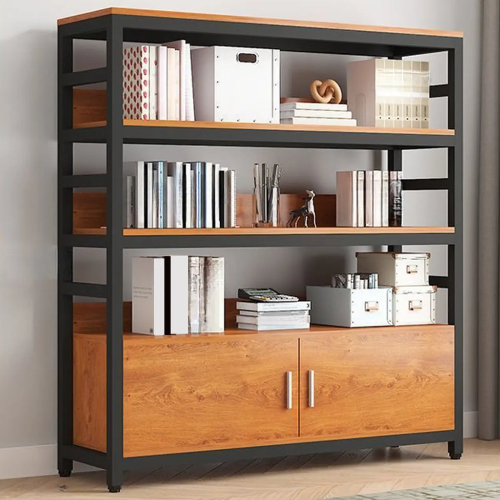 Brown Multi-Shelf Wooden Vertical Bookcase with Cabinet