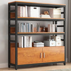Brown Multi-Shelf Wooden Vertical Bookcase with Cabinet