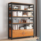 Brown Multi-Shelf Wooden Vertical Bookcase with Cabinet