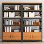 Brown Multi-Shelf Wooden Vertical Bookcase with Cabinet