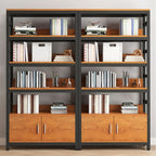 Brown Multi-Shelf Wooden Vertical Bookcase with Cabinet