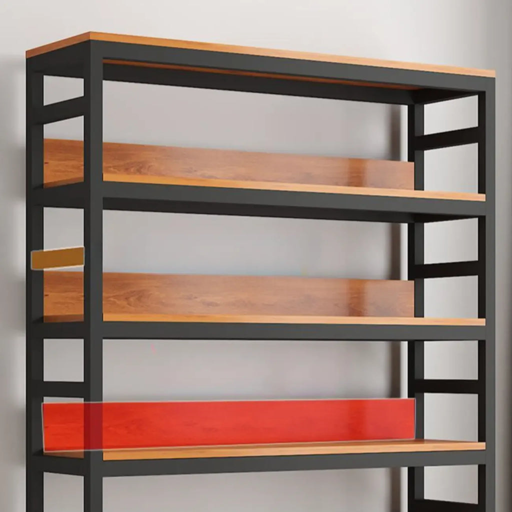 Brown Multi-Shelf Wooden Vertical Bookcase with Cabinet