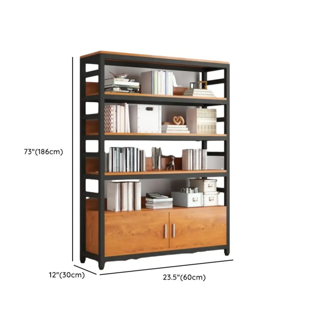 Brown Multi-Shelf Wooden Vertical Bookcase with Cabinet
