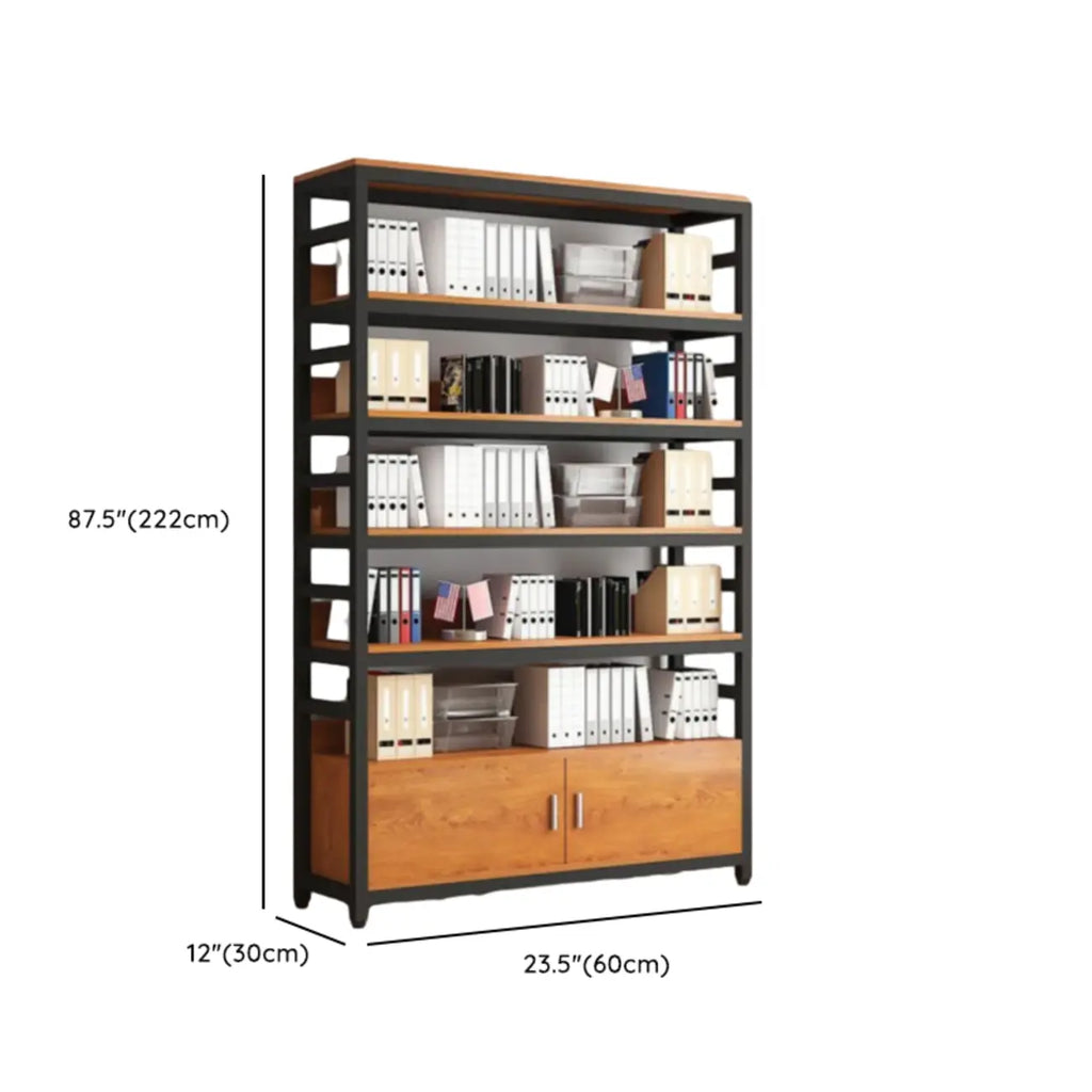 Brown Multi-Shelf Wooden Vertical Bookcase with Cabinet