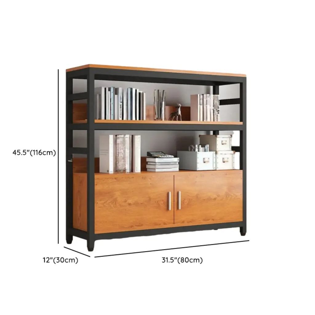 Brown Multi-Shelf Wooden Vertical Bookcase with Cabinet