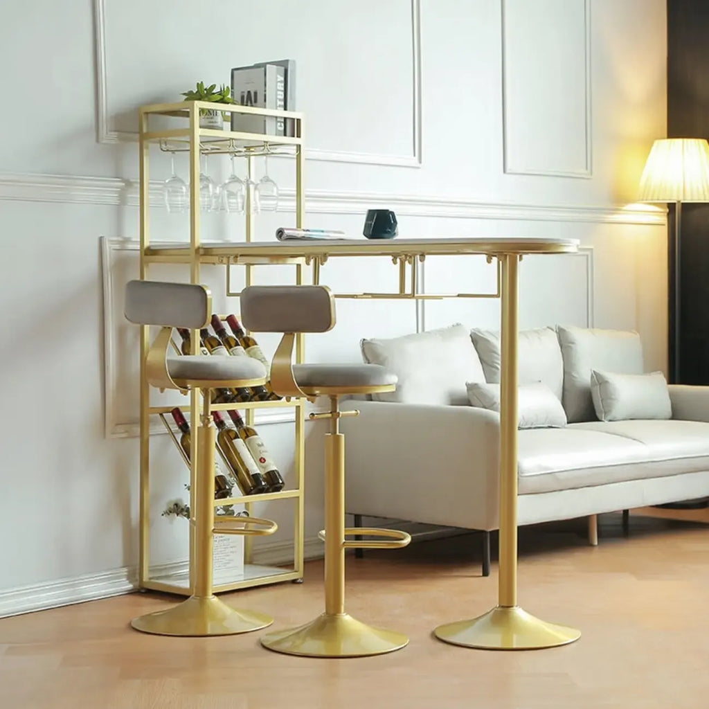 Modern Gold Bar Table with Wine Storage Shelves for Home Bars