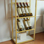 Modern Gold Bar Table with Wine Storage Shelves for Home Bars