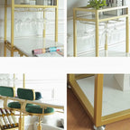 Modern Gold Bar Table with Wine Storage Shelves for Home Bars