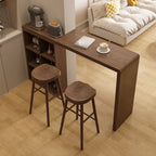 Rectangle Brown Wood Bar Table with Cabinet Storage for Dining