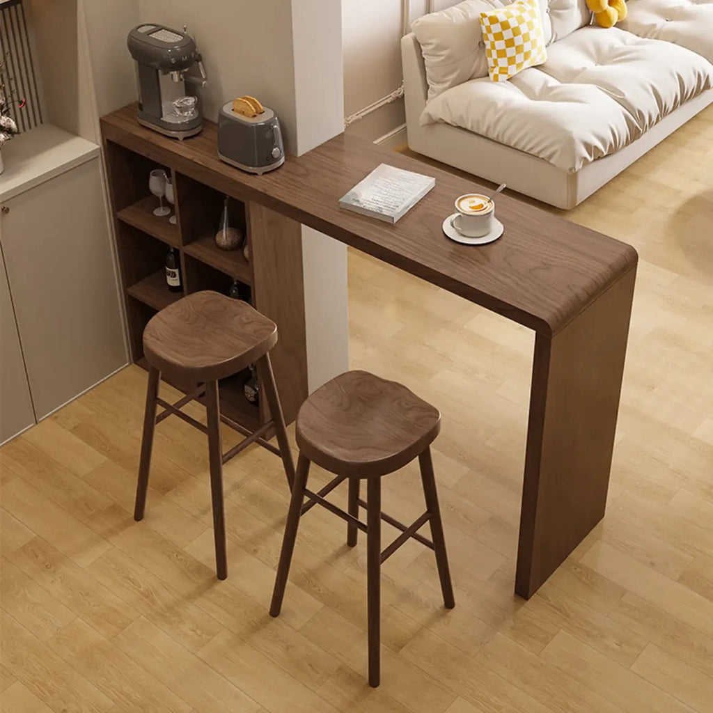 Rectangle Brown Wood Bar Table with Cabinet Storage for Dining