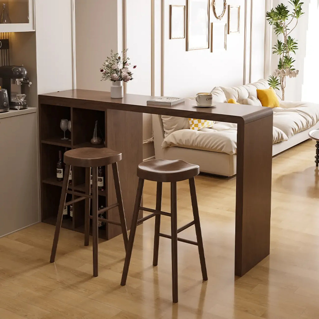 Rectangle Brown Wood Bar Table with Cabinet Storage for Dining